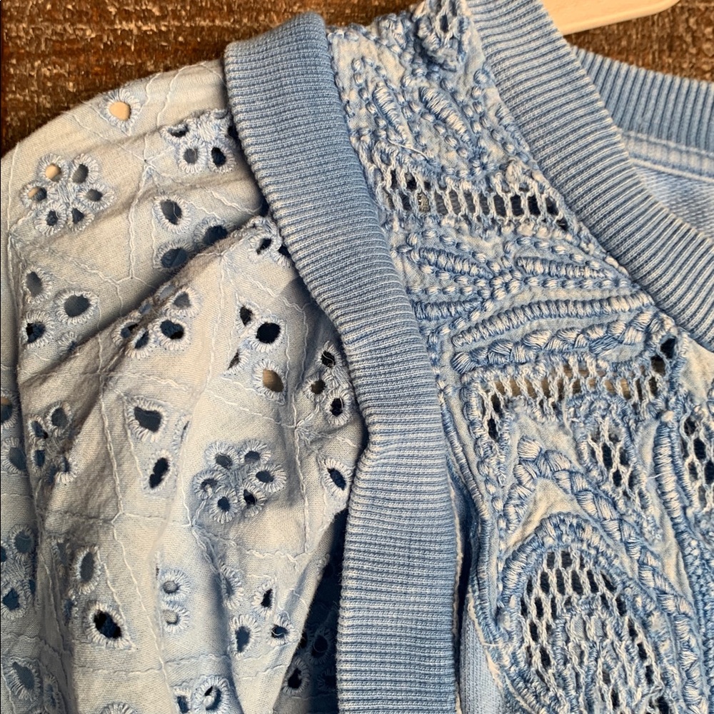Anthropologie Pilcro Women Washed Eyelet Blue Sweatshirt Top Size XXS Preppy - Picture 9 of 16